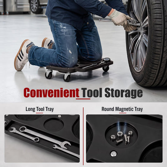 Goplus Rolling Knee Creeper with 360° Swivel Casters | Lightweight Kneeling Pads w/Foam Cushions & Built-in Tool Trays