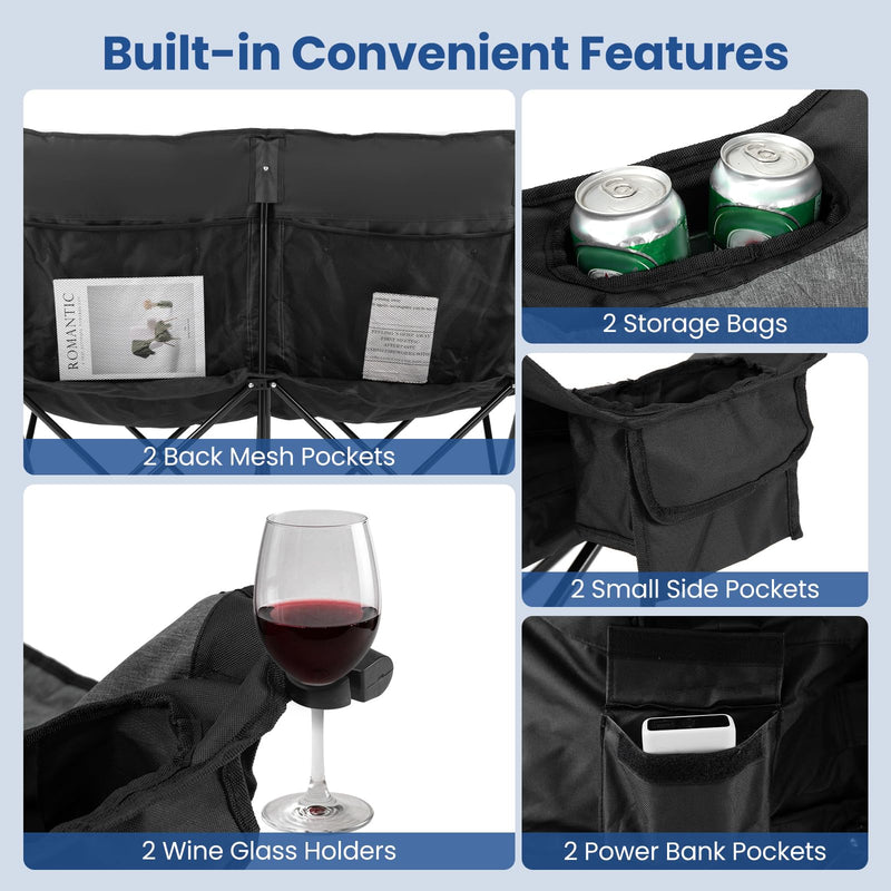 Load image into Gallery viewer, Goplus Heated Double Camping Chair w/4 Heating Zones &amp; 3 Heat Levels
