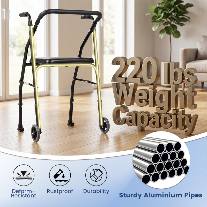 Load image into Gallery viewer, Goplus Folding Walker for Seniors | Lightweight Aluminum Mobility Walker with 2 Wheels
