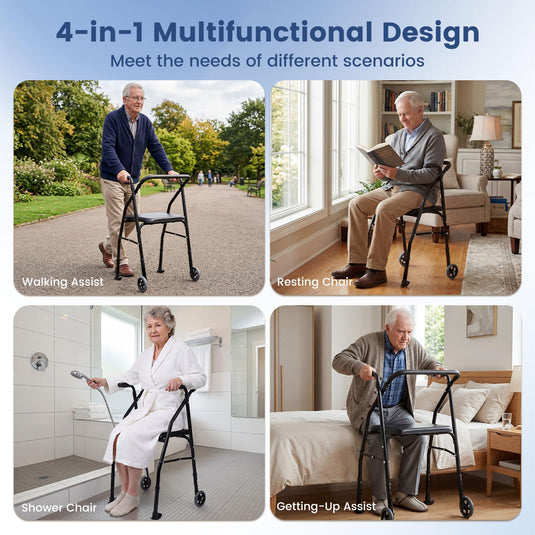 Goplus Folding Walker for Seniors | Lightweight Aluminum Mobility Walker with 2 Wheels