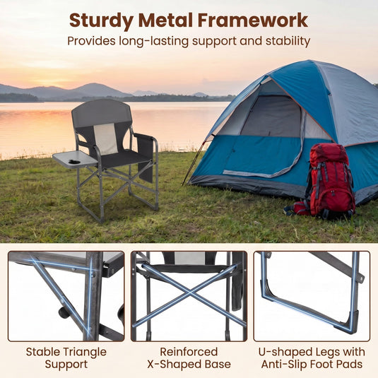 Goplus Folding Camping Chair| Lightweight Directors Lawn Chair w/Side Table