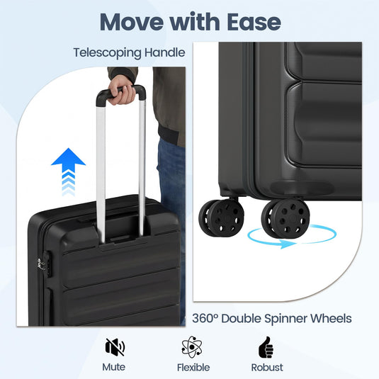 Goplus 20/24/28 Inch Lightweight Hardshell Suitcases with 360° Spinner Wheels(3 Piece Wide Cross Stripe)