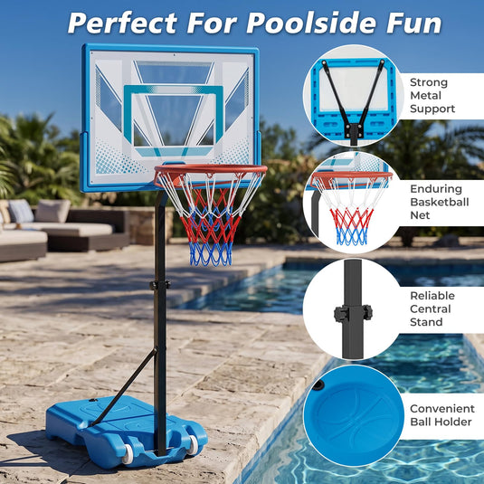Goplus Pool Basketball Hoop | Height Basketball Goal with 32" Shatterproof Backboard