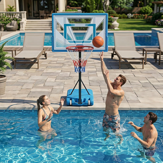 Goplus Pool Basketball Hoop | Height Basketball Goal with 32" Shatterproof Backboard