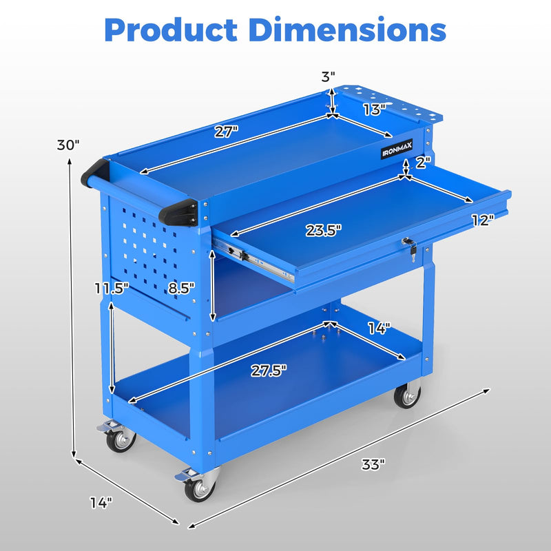 Load image into Gallery viewer, Goplus 3 Tier Rolling Tool Cart with Lockable Drawer | Heavy Duty Metal Utility Cart on Wheels
