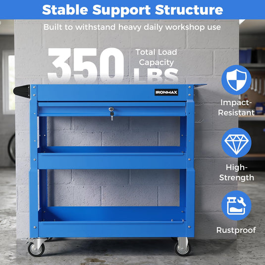 Goplus 3 Tier Rolling Tool Cart with Lockable Drawer | Heavy Duty Metal Utility Cart on Wheels