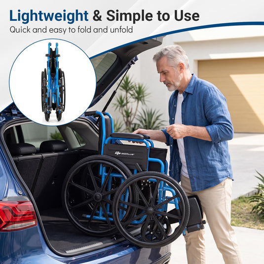 Goplus Lightweight Folding Wheelchair for Adults w/Swing-Away Footrest & Desk Arm