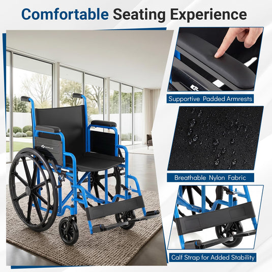 Goplus Lightweight Folding Wheelchair for Adults w/Swing-Away Footrest & Desk Arm