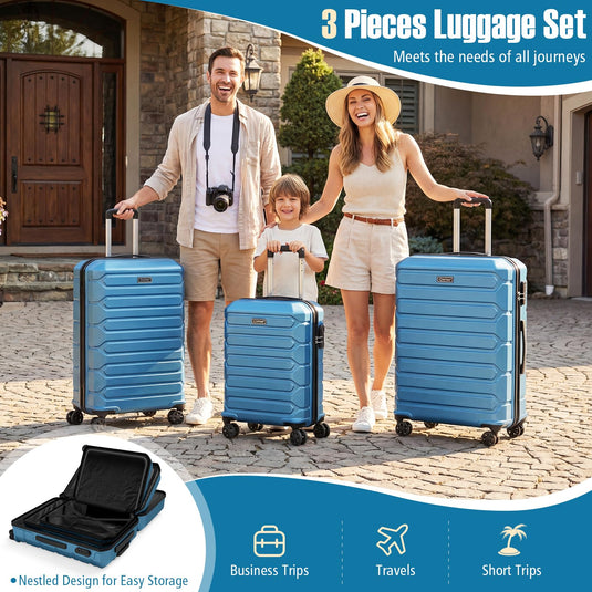 Goplus 20/24/28 Inch Lightweight Hardshell Suitcases with 360° Spinner Wheels(3 Piece Cross Stripe)