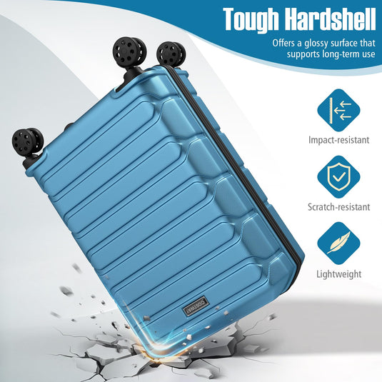 Goplus 20/24/28 Inch Lightweight Hardshell Suitcases with 360° Spinner Wheels(3 Piece Cross Stripe)