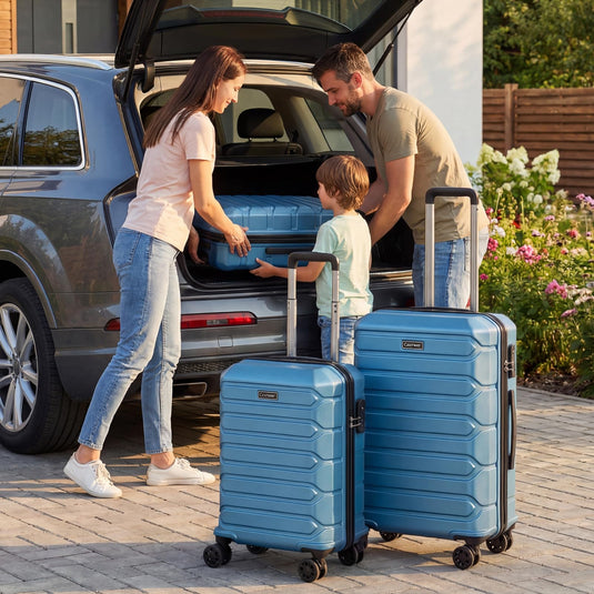 Goplus 20/24/28 Inch Lightweight Hardshell Suitcases with 360° Spinner Wheels(3 Piece Cross Stripe)