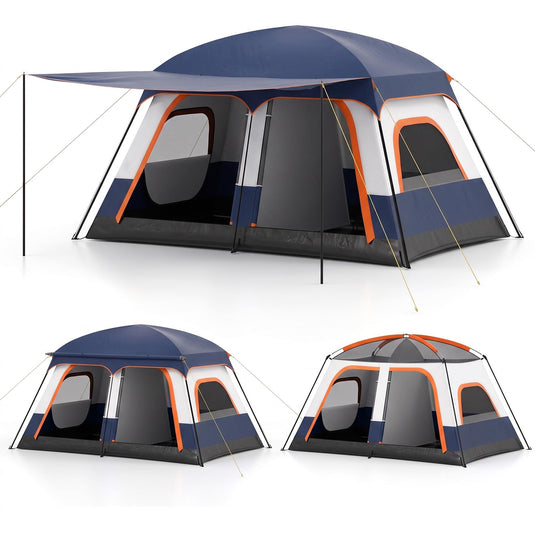 Goplus Camping Tent with Porch & 2 Rooms for Backpacking Hiking & Camping
