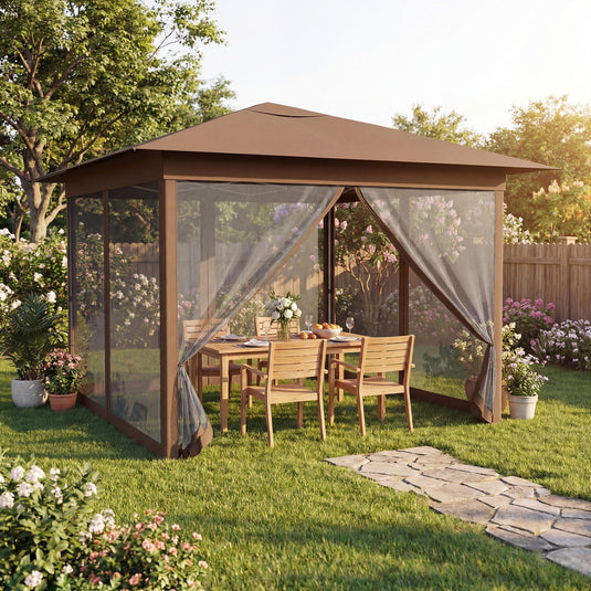 Goplus 11.5 x 11.5 FT Pop-up Gazebo One-Person Easy Setup Canopy Tent with Mesh Screen Netting