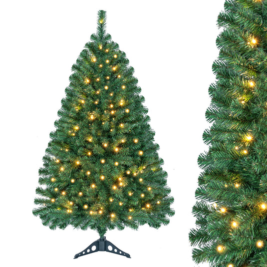 4ft Pre-Lit Christmas Tree, Artificial PVC Xmas Tree with 100 Warm White LED Lights and Stable Triangular Stand