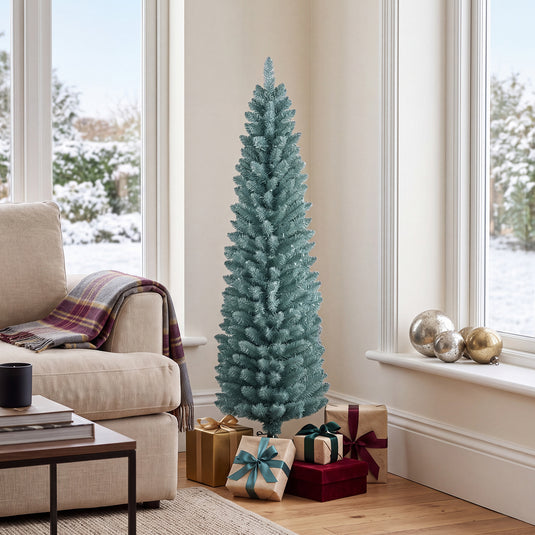 Goplus 5ft/6ft/7ft/8ft Artificial Pencil Christmas Tree | Skinny Decoration Tree for Home Office Shop Small Space