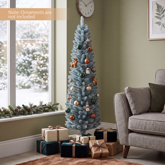 Goplus 5ft/6ft/7ft/8ft Artificial Pencil Christmas Tree | Skinny Decoration Tree for Home Office Shop Small Space