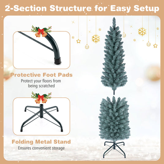 Goplus 5ft/6ft/7ft/8ft Artificial Pencil Christmas Tree | Skinny Decoration Tree for Home Office Shop Small Space