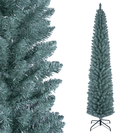 Goplus 5ft/6ft/7ft/8ft Artificial Pencil Christmas Tree | Skinny Decoration Tree for Home Office Shop Small Space