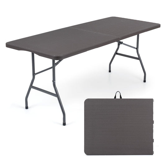 Goplus 6 FT Plastic Folding Table | Fold-in-Half Camping Table with Carry Handle