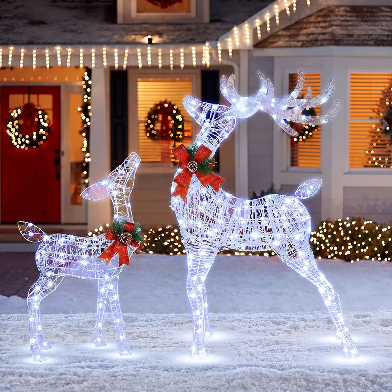 Load image into Gallery viewer, Goplus Lighted Christmas Reindeer Decoration | 4.4 FT &amp; 3 FT Pre-Lit Indoor Outdoor Xmas Deer Set
