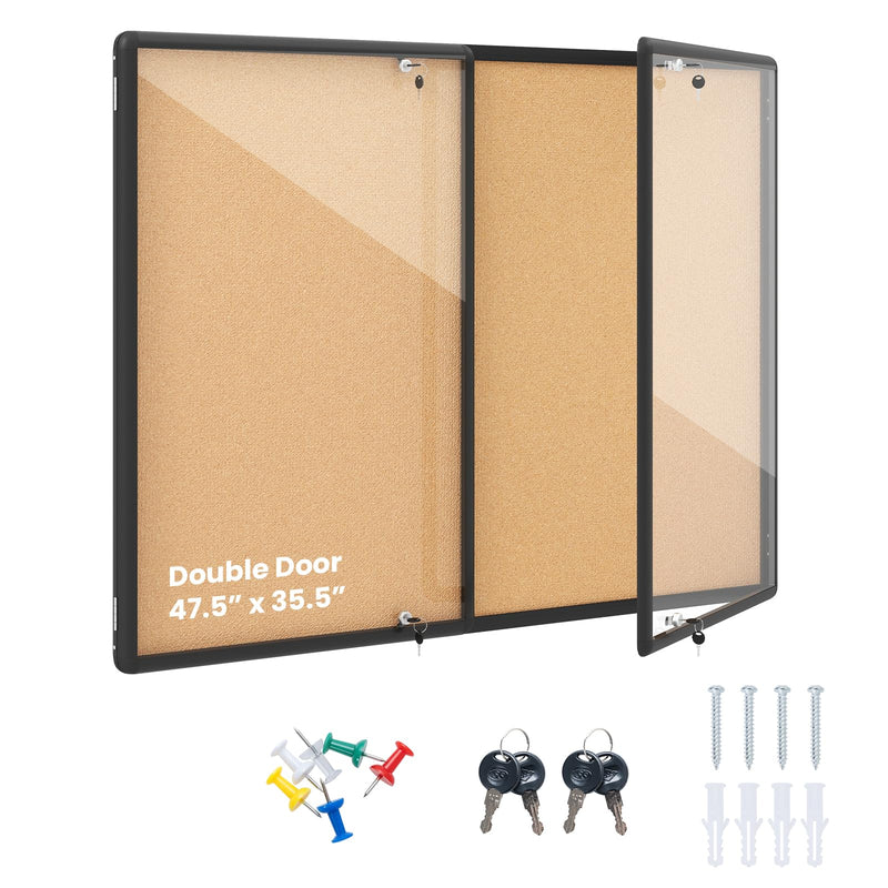 Load image into Gallery viewer, Goplus Enclosed Bulletin Board | 47.5” x 35.5” Lockable Cork Notice Board with Aluminum Frame
