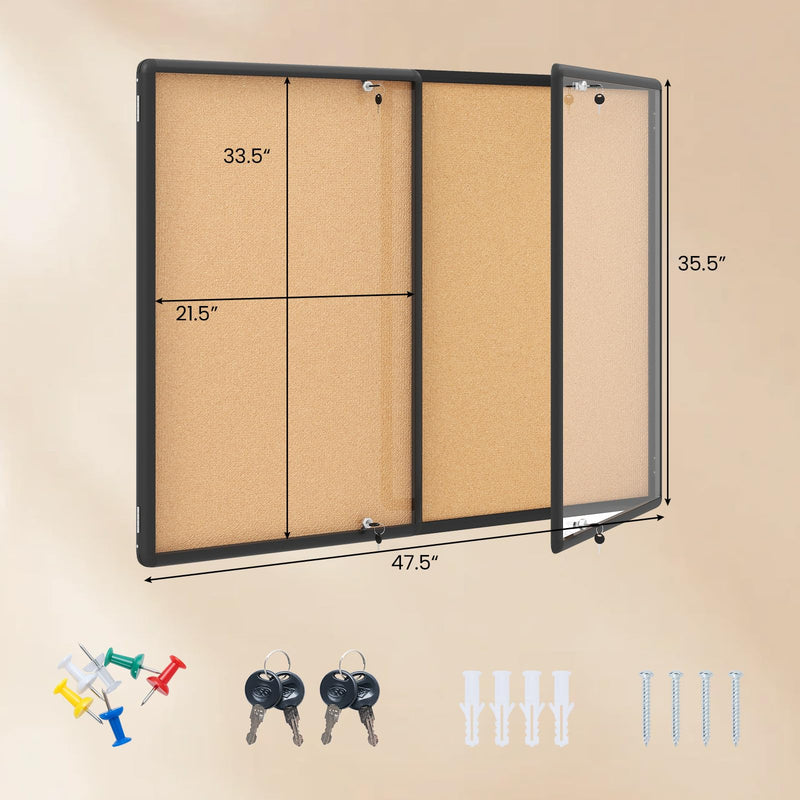 Load image into Gallery viewer, Goplus Enclosed Bulletin Board | 47.5” x 35.5” Lockable Cork Notice Board with Aluminum Frame
