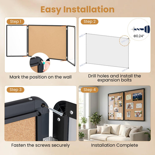 Goplus Enclosed Bulletin Board | 47.5” x 35.5” Lockable Cork Notice Board with Aluminum Frame