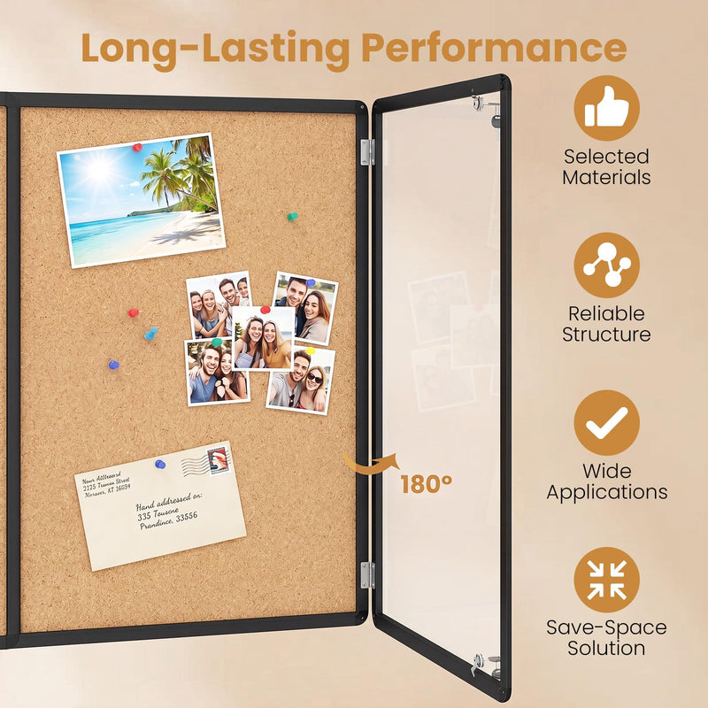 Load image into Gallery viewer, Goplus Enclosed Bulletin Board | 47.5” x 35.5” Lockable Cork Notice Board with Aluminum Frame
