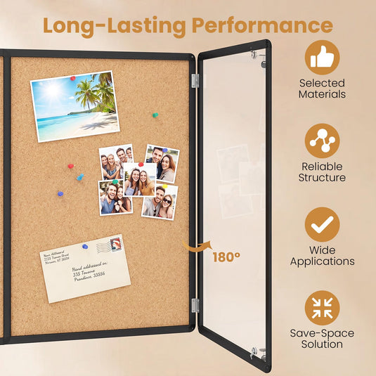 Goplus Enclosed Bulletin Board | 47.5” x 35.5” Lockable Cork Notice Board with Aluminum Frame