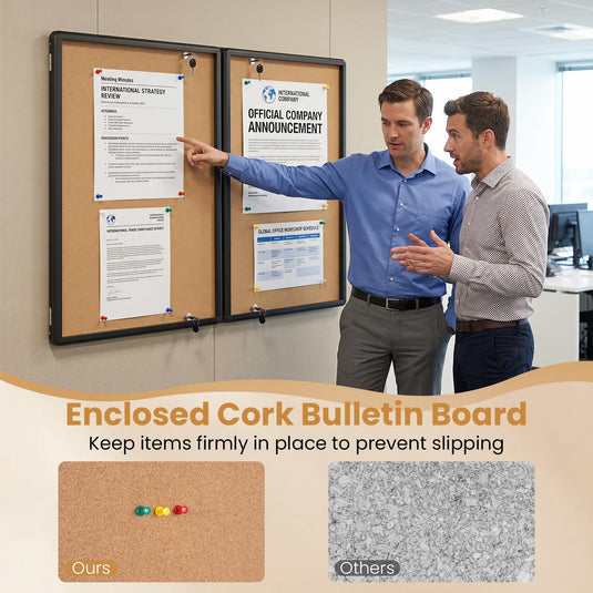 Goplus Enclosed Bulletin Board | 47.5” x 35.5” Lockable Cork Notice Board with Aluminum Frame