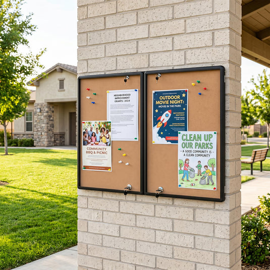 Goplus Enclosed Bulletin Board | 47.5” x 35.5” Lockable Cork Notice Board with Aluminum Frame