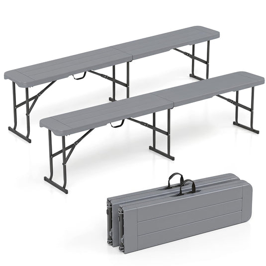 Goplus 6FT Folding Bench Plastic Portable Bench w/Carrying Handle