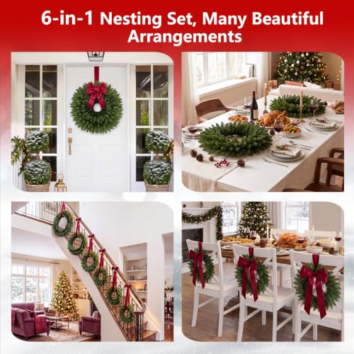 Goplus 6 PCS Nesting Christmas Wreaths Set with sizes 30" 24" 20" 18" 16" 14"