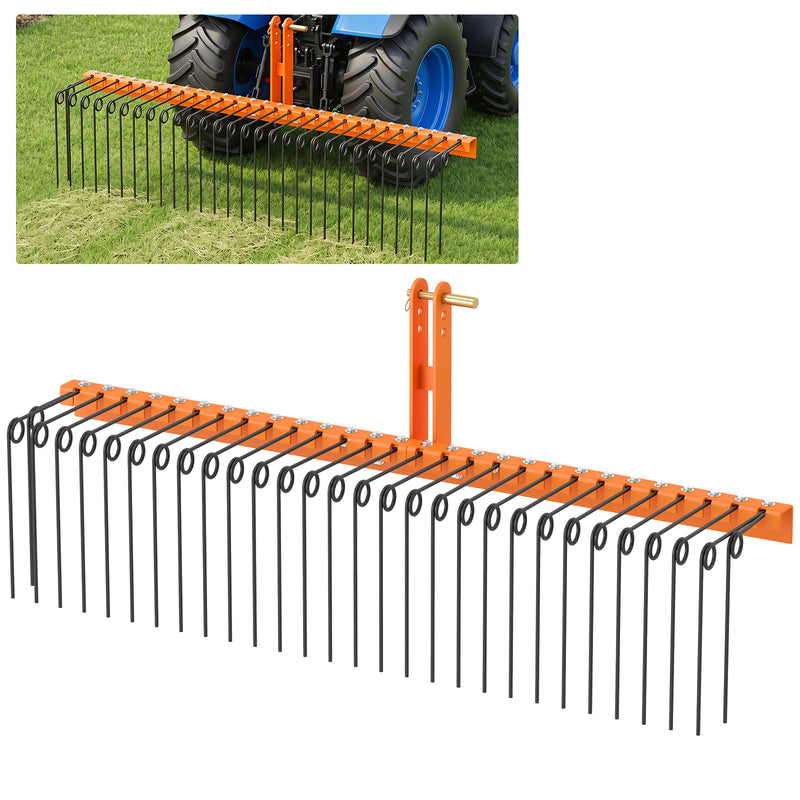 Load image into Gallery viewer, Goplus 72" Pine Straw Rake Tow Behind Landscape Rake with 30 Metal Coil Tines
