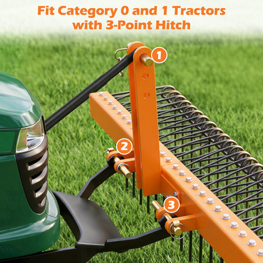 Goplus 72" Pine Straw Rake Tow Behind Landscape Rake with 30 Metal Coil Tines