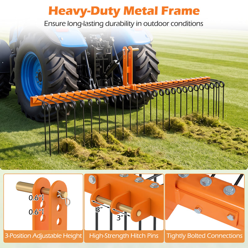 Load image into Gallery viewer, Goplus 72" Pine Straw Rake Tow Behind Landscape Rake with 30 Metal Coil Tines
