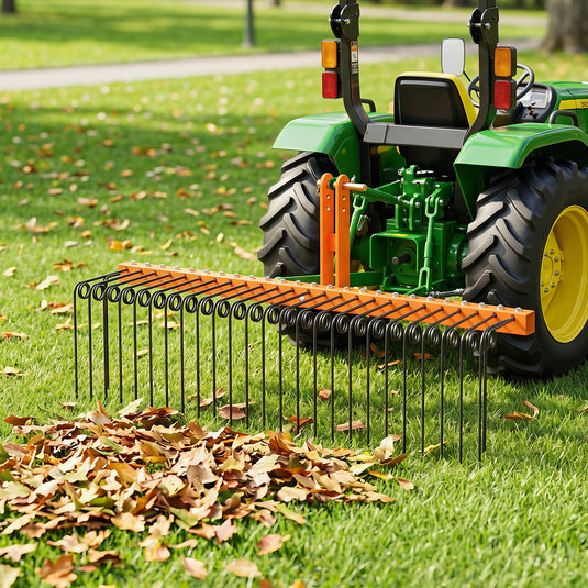 Goplus 72" Pine Straw Rake Tow Behind Landscape Rake with 30 Metal Coil Tines