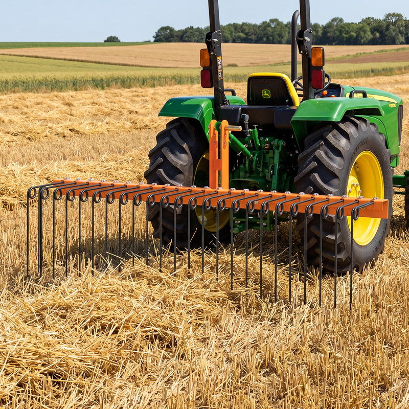 Load image into Gallery viewer, Goplus 60" Pine Straw Rake Tow Behind Landscape Rake with 26 Metal Coil Tines for Leaves Grass

