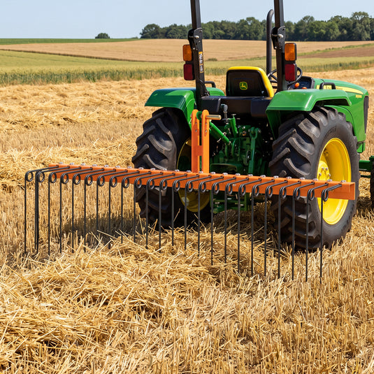 Goplus 60" Pine Straw Rake Tow Behind Landscape Rake with 26 Metal Coil Tines for Leaves Grass