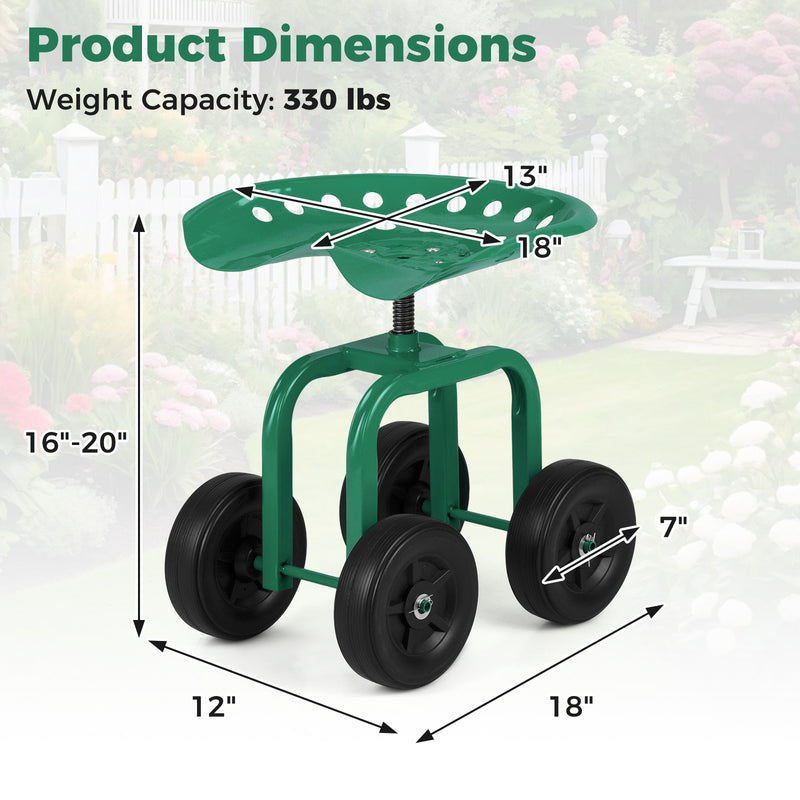 Load image into Gallery viewer, Goplus Garden Cart with Wheels, Utility Stool Cart w/Adjustable 360 Degree Swivel Seat
