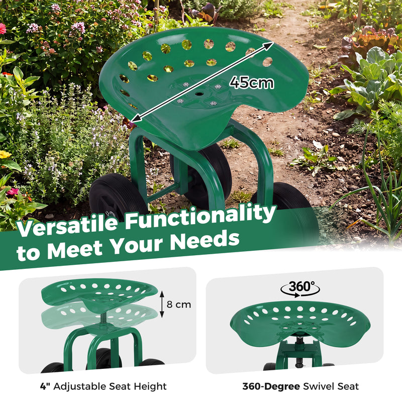 Load image into Gallery viewer, Goplus Garden Cart with Wheels, Utility Stool Cart w/Adjustable 360 Degree Swivel Seat
