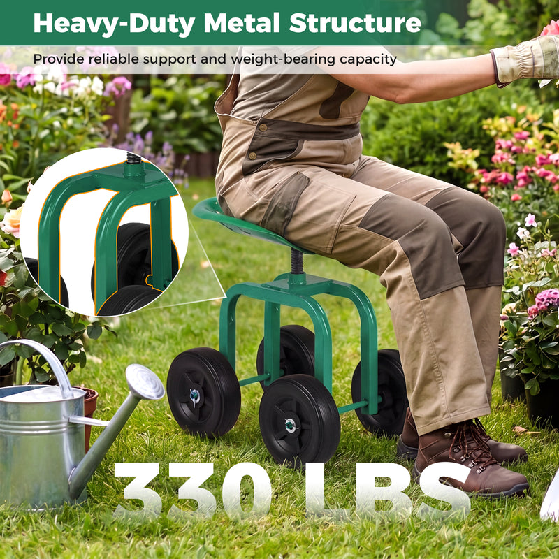 Load image into Gallery viewer, Goplus Garden Cart with Wheels, Utility Stool Cart w/Adjustable 360 Degree Swivel Seat
