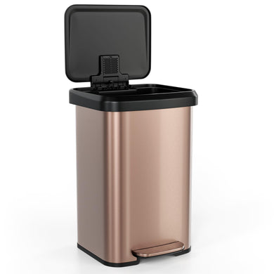 Goplus 13 Gallon/50 L Stainless Steel Trash Can w/Soft-Close Lid, Foot Pedal & Deodorizer Compartment
