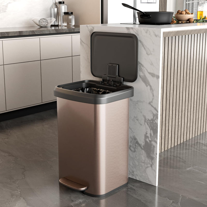 Load image into Gallery viewer, Goplus 13 Gallon/50 L Stainless Steel Trash Can w/Soft-Close Lid, Foot Pedal &amp; Deodorizer Compartment
