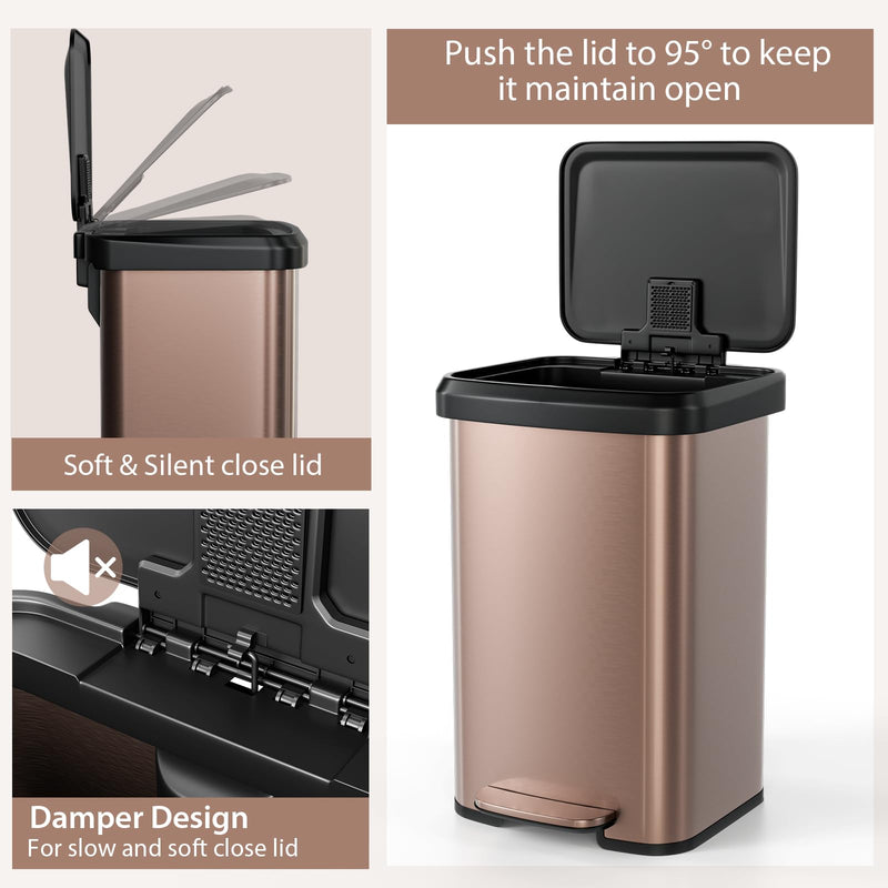 Load image into Gallery viewer, Goplus 13 Gallon/50 L Stainless Steel Trash Can w/Soft-Close Lid, Foot Pedal &amp; Deodorizer Compartment
