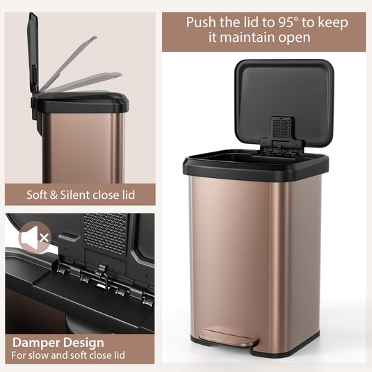 Goplus 13 Gallon/50 L Stainless Steel Trash Can w/Soft-Close Lid, Foot Pedal & Deodorizer Compartment