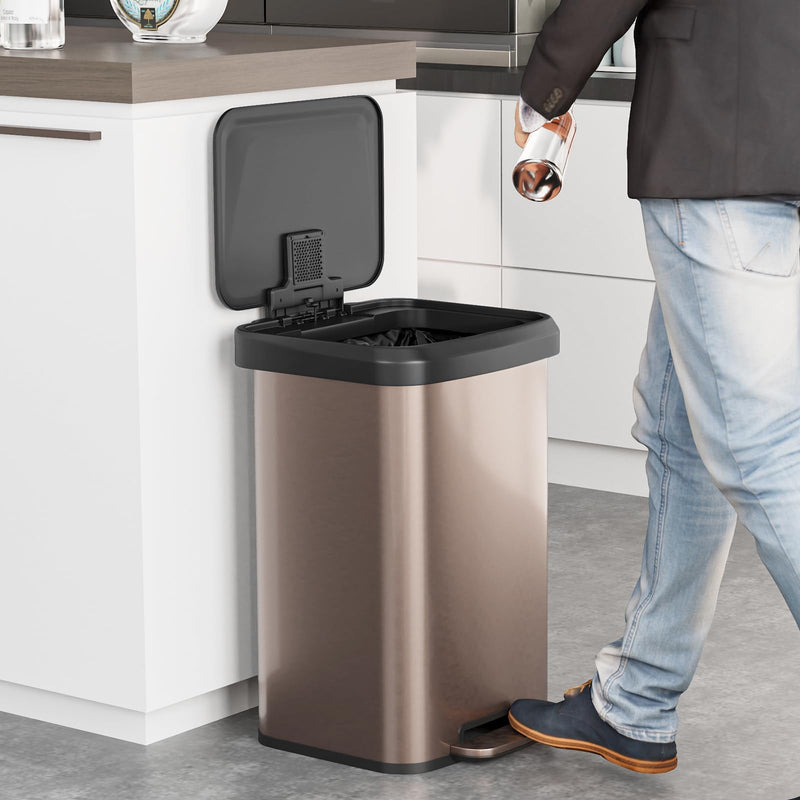 Load image into Gallery viewer, Goplus 13 Gallon/50 L Stainless Steel Trash Can w/Soft-Close Lid, Foot Pedal &amp; Deodorizer Compartment
