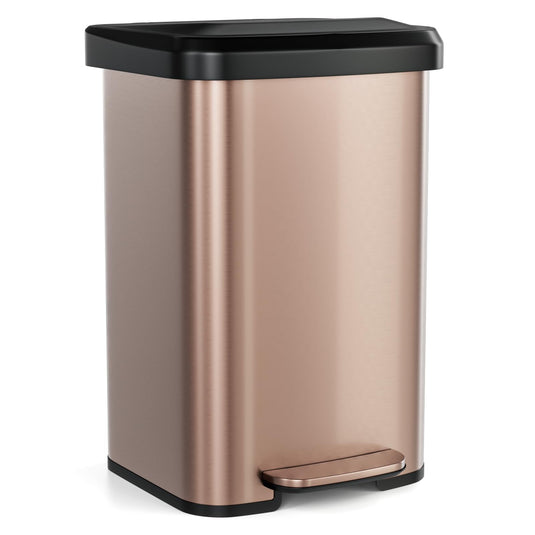 Goplus 13 Gallon/50 L Stainless Steel Trash Can w/Soft-Close Lid, Foot Pedal & Deodorizer Compartment