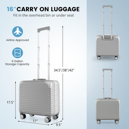 Goplus 16 Inch Underseat Carry On Luggage, Airline Approved Lightweight Mini Suitcase