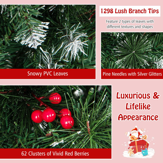 Goplus 9ft Pre-Lit Pencil Christmas Tree, Artificial Hinged Slim Xmas Tree with 500 Warm-White LED Lights